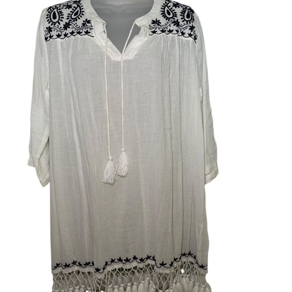 Roller Rabbit Lucknow Serafina Tunic White Navy Embroidered Tassel S - Picture 7 of 8